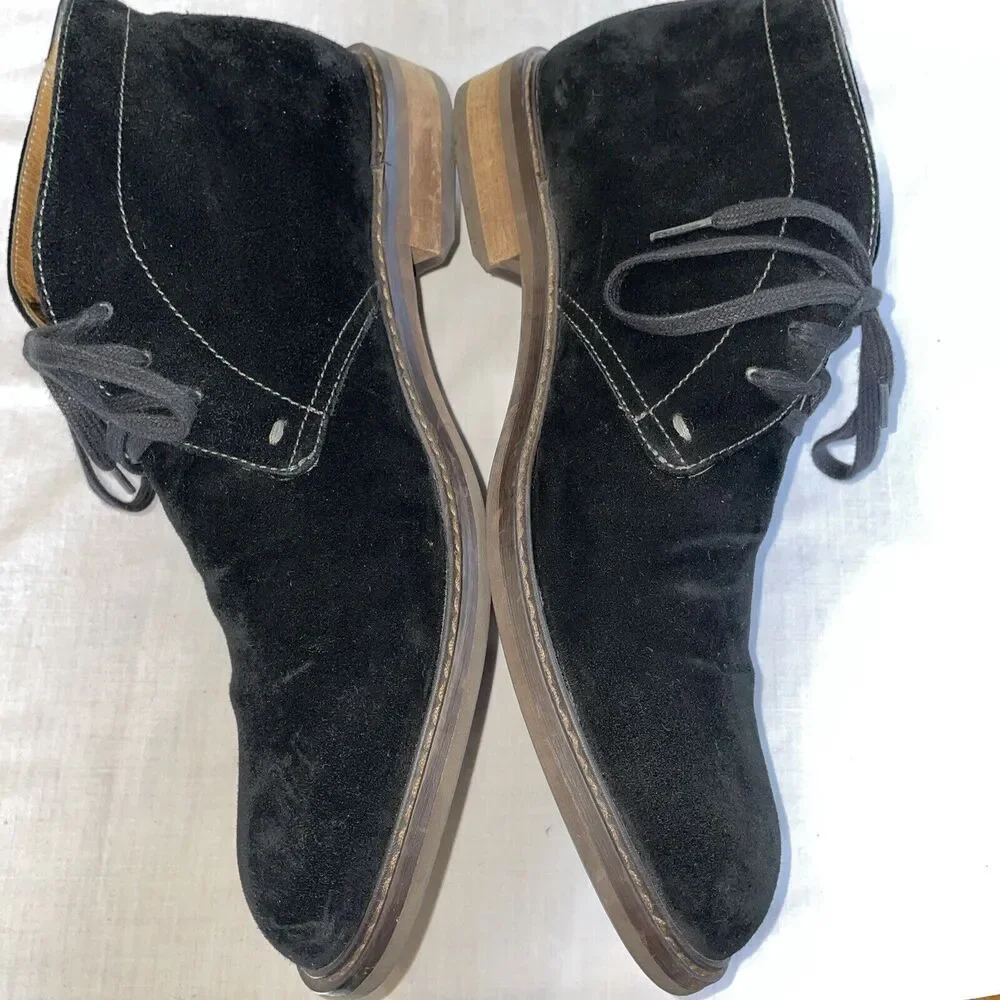Vionic Chukka Boots Mens Size 13 M Black Suede Leather Lace Up Block Heels EUC